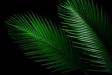 Silhouette of palm leaves with overlay of coconut leaf, ideal for showcasing product in spring or summer. Generative AI