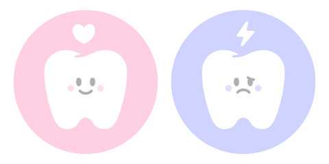 Tooth character. 이빨 캐릭터. Happy tooth and sad tooth character png illustration. 행복한 이빨과 슬픈 이빨 캐릭터 png 일러스트.