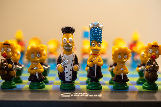 The Simpsons chess set at the Gokyay Foundation Chess Museum. Ankara, Turkey - September 19, 2023.