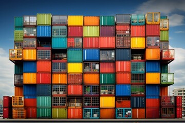 Colorful stack of cargo containers. Generative AI