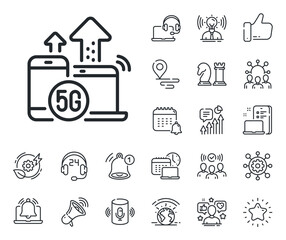 Wireless technology sign. Place location, technology and smart speaker outline icons. 5g internet line icon. Mobile devices wifi symbol. 5g internet line sign. Vector