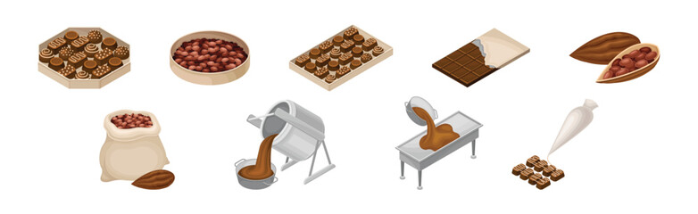 Chocolate Sweets Production and Manufacture Isometric Vector Set