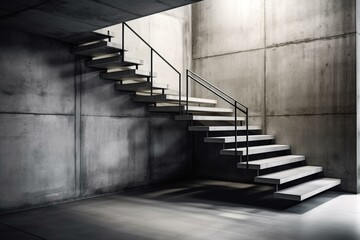 Abstract empty staircase on concrete wall - industrial interior background or career concept. Generative AI