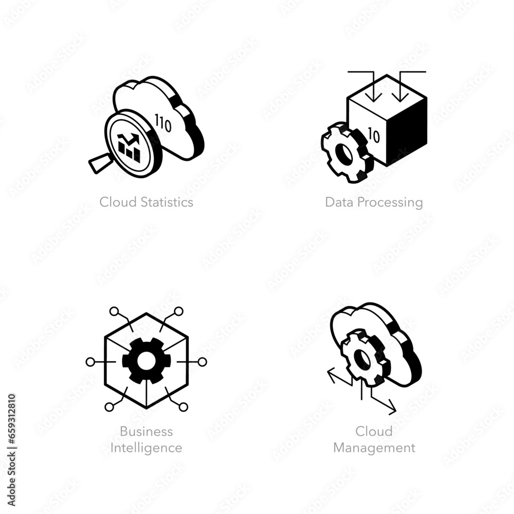 Aufkleber simple set of cloud analytics icons. contains such symbols as data processing, business intelligence