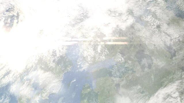 Zoom in from space and focus on Nokia, Finland. 3D Animation. Background for travel intro. Elements of this image furnished by NASA