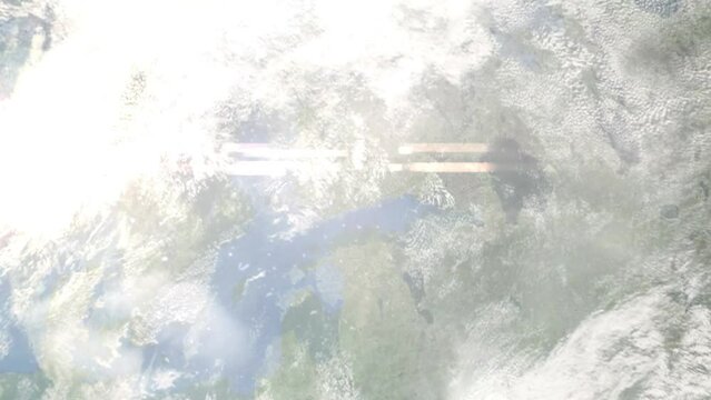 Zoom in from space and focus on Kerava, Finland. 3D Animation. Background for travel intro. Elements of this image furnished by NASA