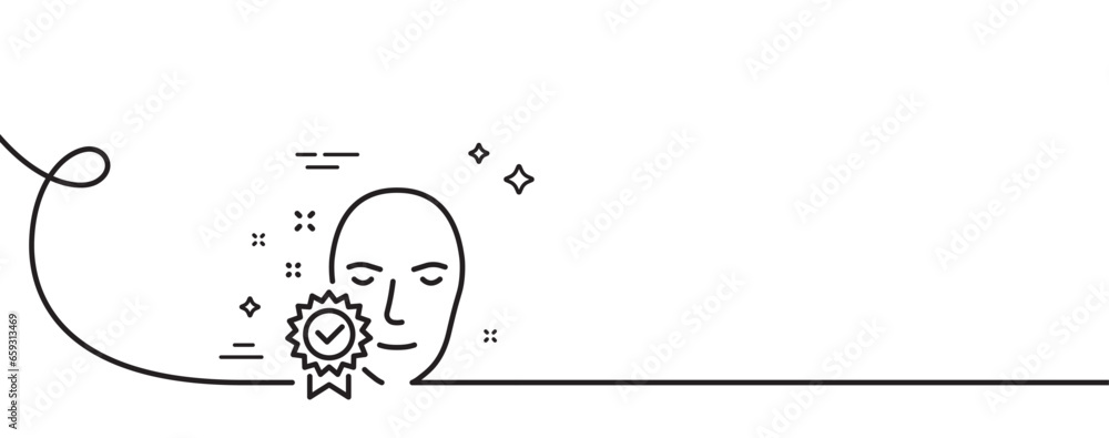 Poster face verified line icon. continuous one line with curl. access granted sign. facial identification s