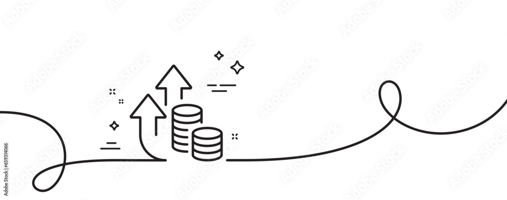Poster inflation line icon. continuous one line with curl. growth or increase price sign. change money symb