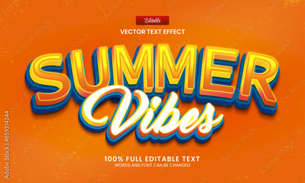 Sticker design editable text effect, summer vibes 3d retro vector illustration