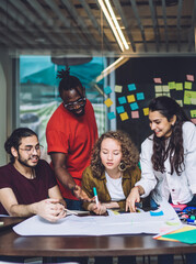 Coworking young students at desk