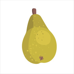 Green pear isolated on white background. Vector illustration. Cute green pear