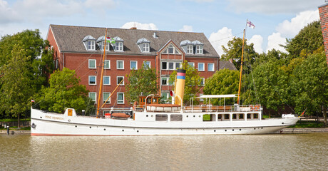Leer, Germany on august 29, 2023: Historic steamship Prince Henry in the harbor of Leer, Germany