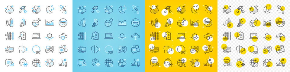 Vector icons set of Chemistry lab, New message and Time management line icons pack for web with Vitamin h1, Laptop, 3d chart outline icon. Infochart, Augmented reality, Moon pictogram. Vector