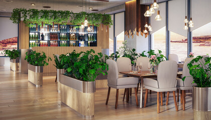 Modern Restaurant in Sustainable Interior Design - 3D Visualization