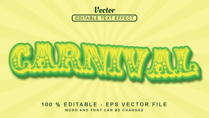 Editable 3d text effect green Carnival simple style isolated on light yellow background