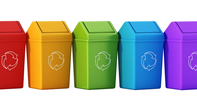Plastic dustbins with recycle symbol isolated on transparent background. 3D illustration