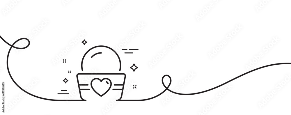 Aufkleber ice cream cup line icon. continuous one line with curl. vanilla sundae sign. frozen summer dessert s
