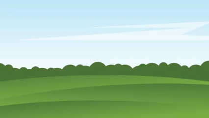 Gardinen landscape cartoon scene with green hills and white cloud in summer blue sky background © piggu