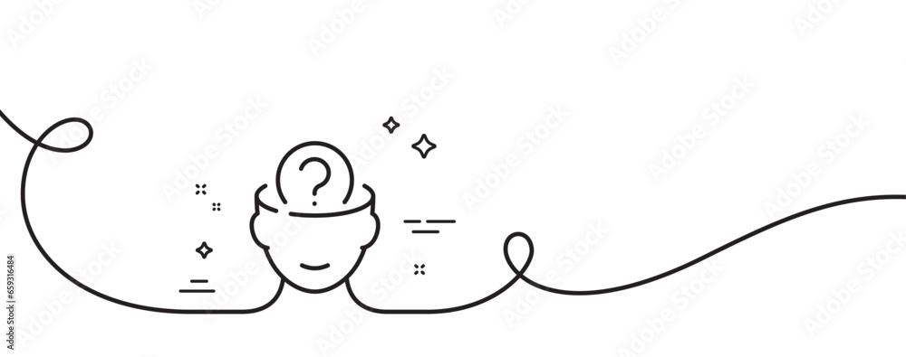 Poster psychology therapy line icon. continuous one line with curl. mental health sign. brain question mark