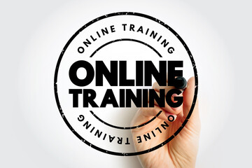 Online Training text stamp, concept background