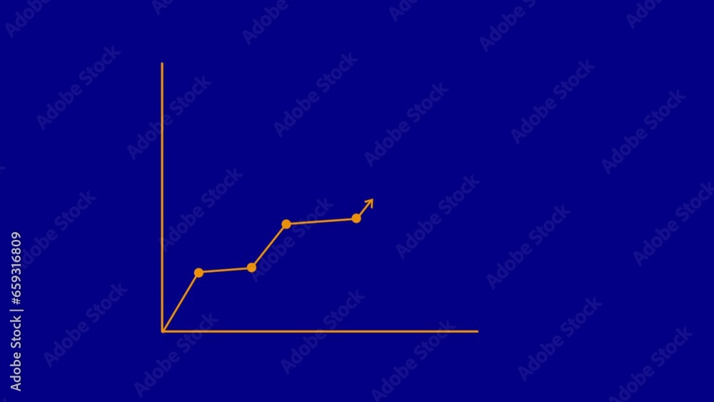 Poster growing arrow graph symbol animation. blue arrowhead going up animated char.