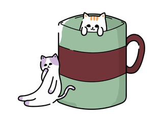 マグカップに入った子猫のかわいいイラスト