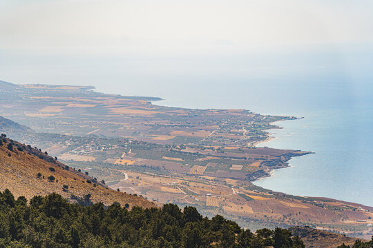 Crete south coast, agricultural fields with sea view, Greek life. High quality photo