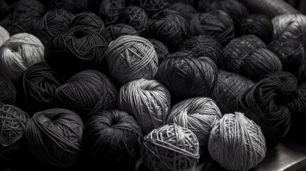 many black and white balls of yarn - obrazy, fototapety, plakaty