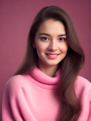 Fototapeta premium Portrait of beautiful young woman with clean fresh skin, natural make-up and green eyes. Studio shot.