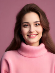 Fototapeta premium Portrait of a beautiful young woman with brown hair and makeup.