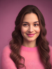 Fototapeta premium Portrait of a beautiful young woman with long brown hair, smiling