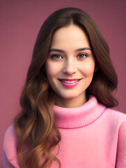 Fototapeta premium Portrait of a beautiful young woman with long brown hair, smiling
