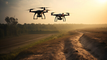 Drone technology with a quadcopter capturing aerial footage