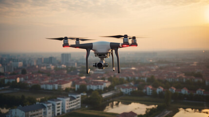 Drone technology with a quadcopter capturing aerial footage