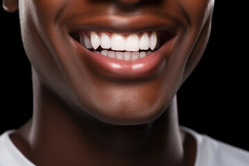 Close up of beautiful smiling black man with white perfect teeth