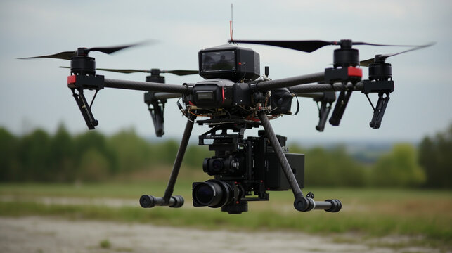 Drone technology with a quadcopter capturing aerial footage