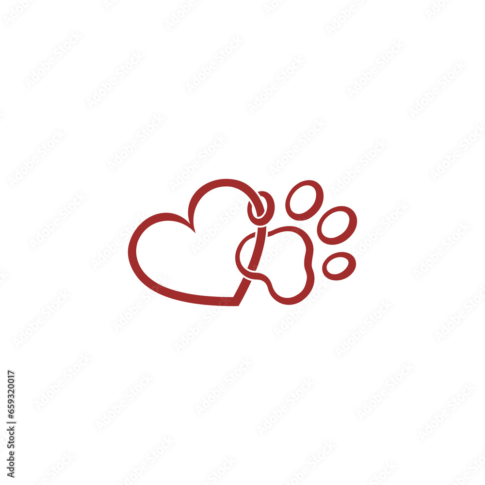 Poster paw print with a heart icon isolated on transparent background