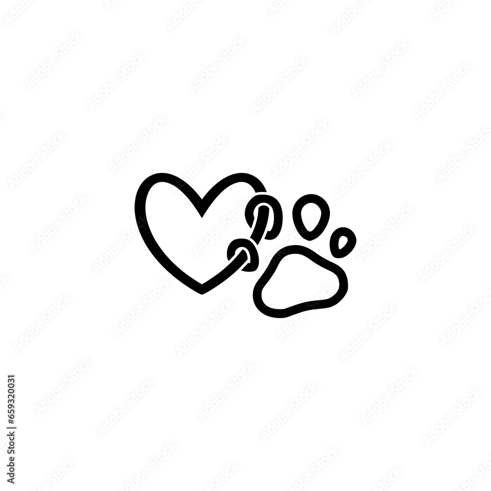 Poster paw print with a heart icon isolated on transparent background