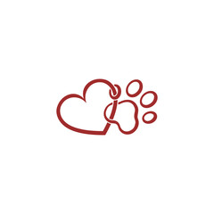 Paw print with a heart icon isolated on transparent background