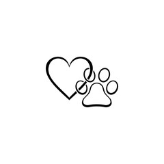 Paw print with a heart icon isolated on transparent background