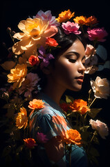 Fototapeta premium Nurturing Mother and Blooming Garden Double Exposure