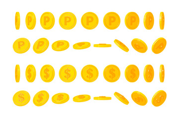 Coin illustrations from various angles (dollar mark and P mark)