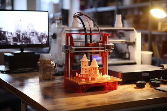 A 3D printer in action inside a hardware startup, printing out prototypes for a new product under development.