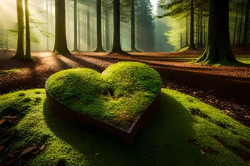 Papier Peint photo Lavable Route en forêt heart in the forest generated by AI technology