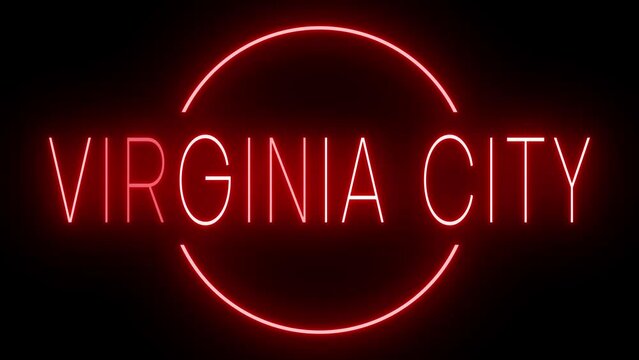 Flickering red retro style neon sign glowing against a black background