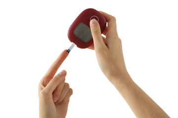 PNG, Medical equipment for diabetics in hands, isolated on white background