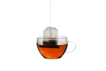 PNG,tea bag in a transparent cup, isolated on white background
