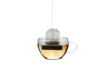 PNG,tea bag in a transparent cup, isolated on white background