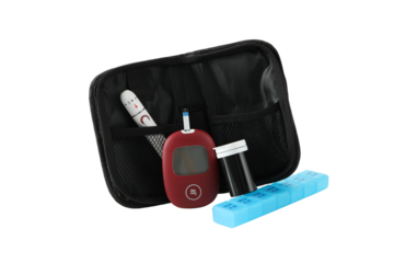 PNG, Medical equipment for diabetics in case, isolated on white background