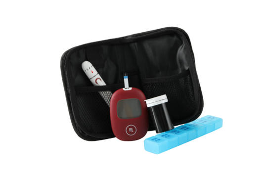 PNG, Medical equipment for diabetics in case, isolated on white background